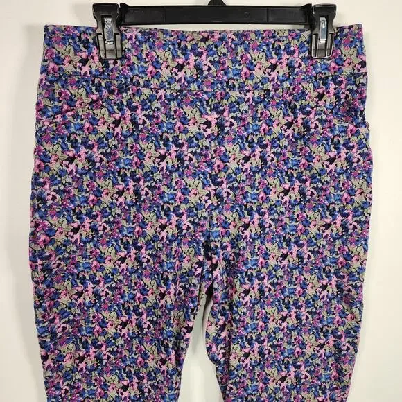 Chico's Perfect Stretch Womens Ankle Pants 10 Floral Pull On Pockets Pink Blue - Picture 4 of 10